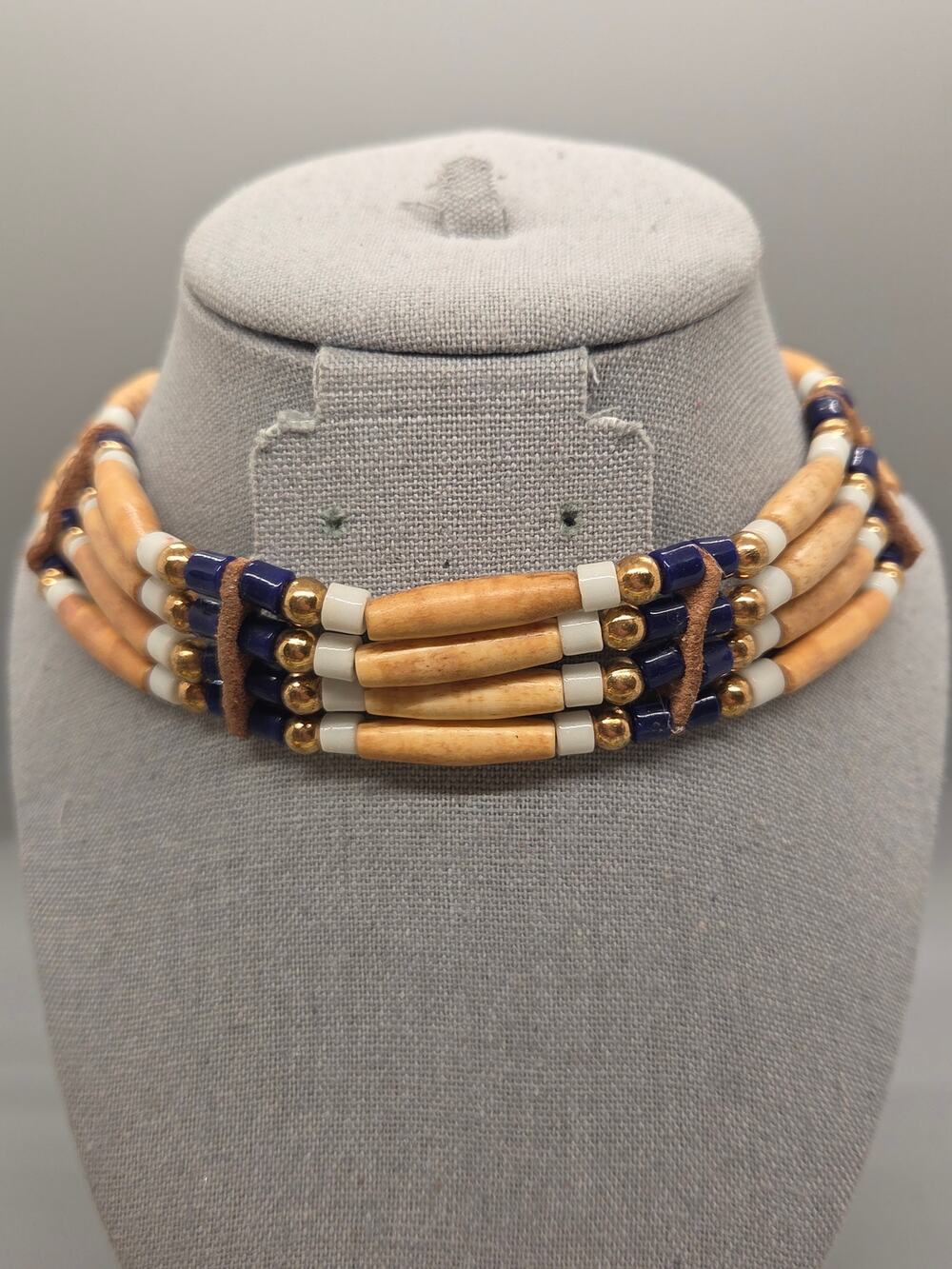 Vintage Native American Traditional Buffalo Hair-Pipe Bead 4 strand Choker